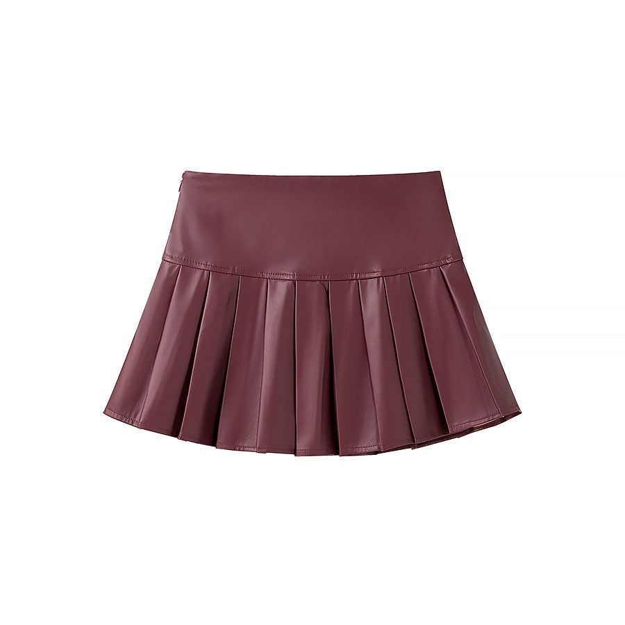 Chic and stylish women's synthetic leather blazer and skirt set