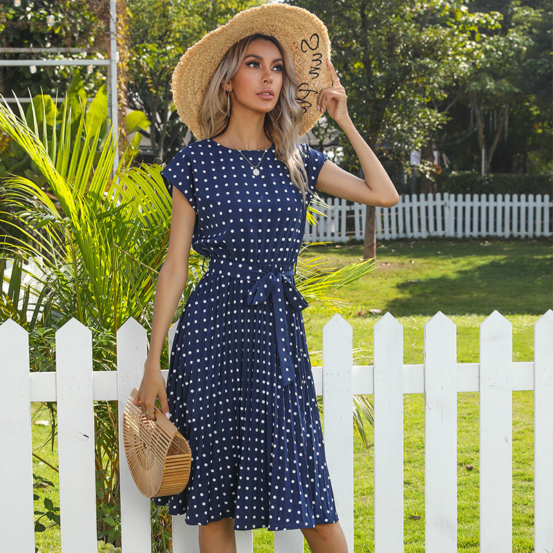 Lune London Women's A-line Polka Dot Dress with Waist Cord
