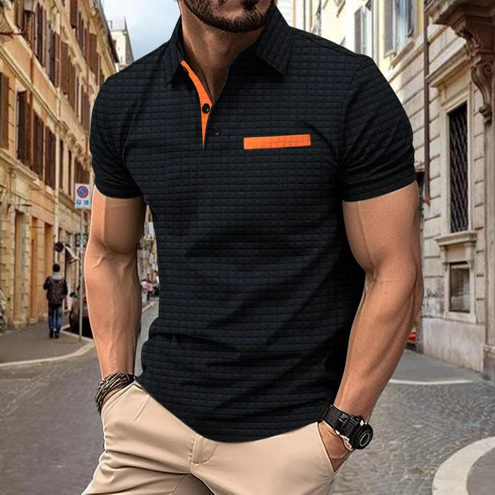 Men's short sleeve structured cotton polo with modern Lune London design