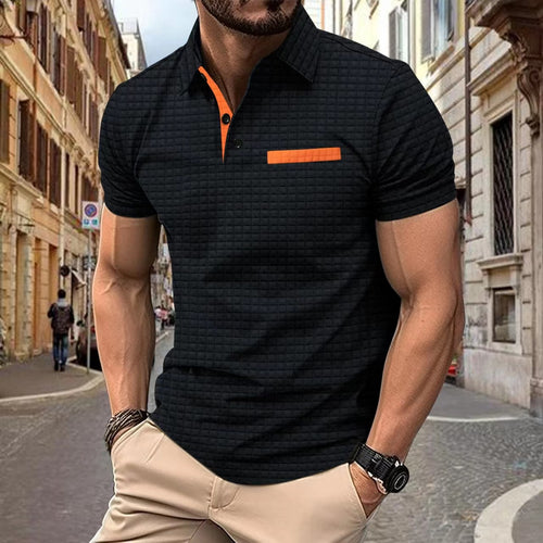 Men's short sleeve structured cotton polo with modern Lune London design