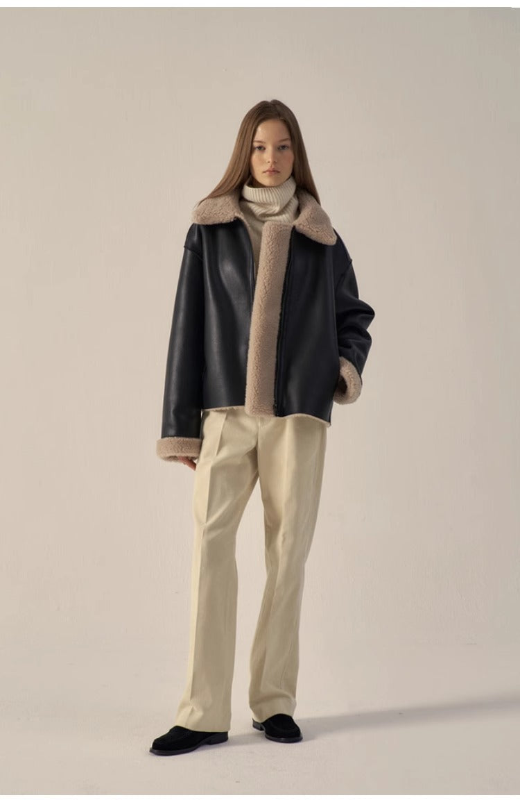 Veste en cuir élégante pour femmes avec doublure en teddy Chic & Stil