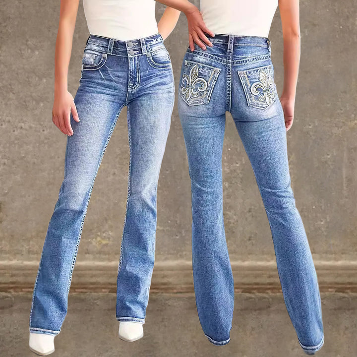 Women's Flared Jeans in Vintage Style with High-Grade Detail and Refined Embroidery Lune London