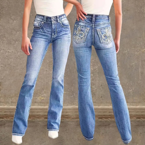 Women's Flared Jeans in Vintage Style with High-Grade Detail and Refined Embroidery Lune London
