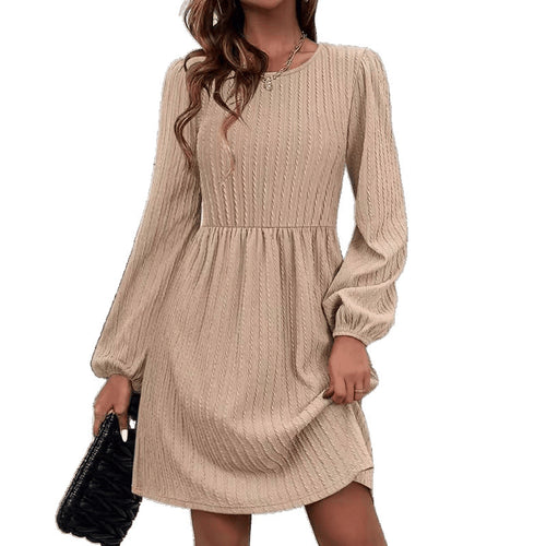 Lune London Women's Ribbed Knit A-line Dress with Puff Sleeves