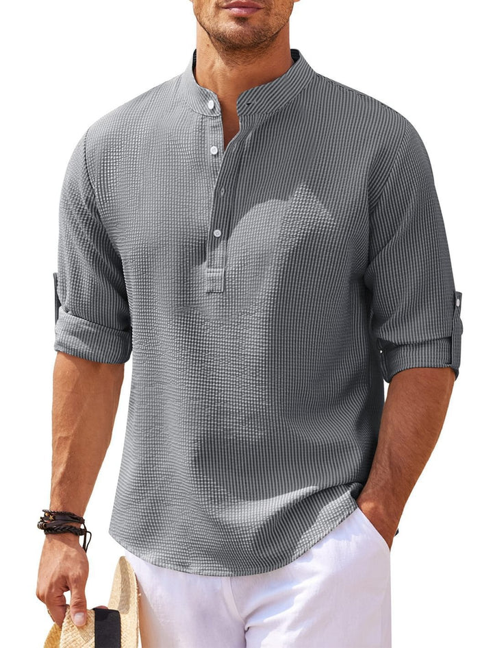 Casual long-sleeve shirt for men with a high collar and ribbed texture Lune London