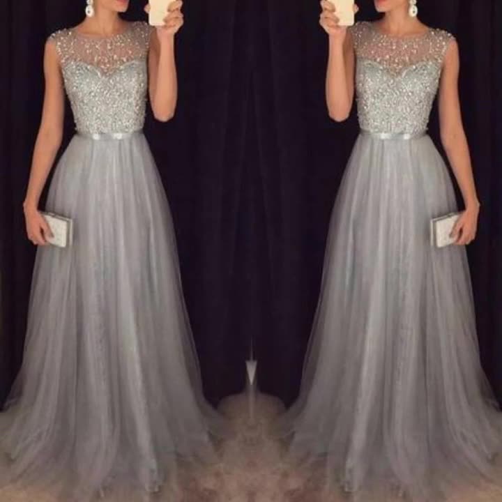 Lune London | Heart-Cut Maxi Ombre Gray Dress with Scoop Bodice