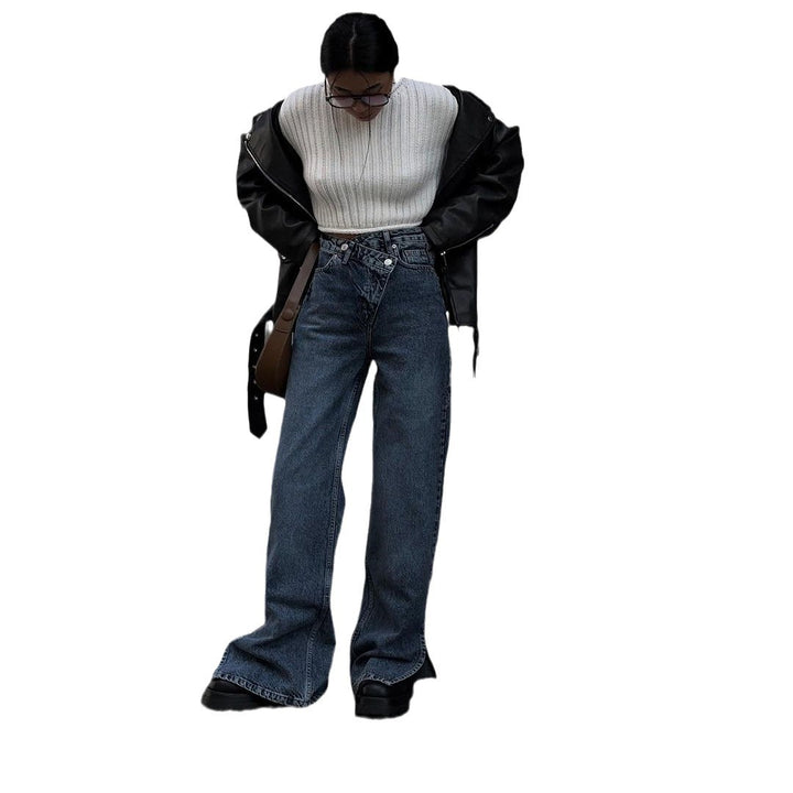 High-waisted jeans for women, wide cut and side slits Lune London