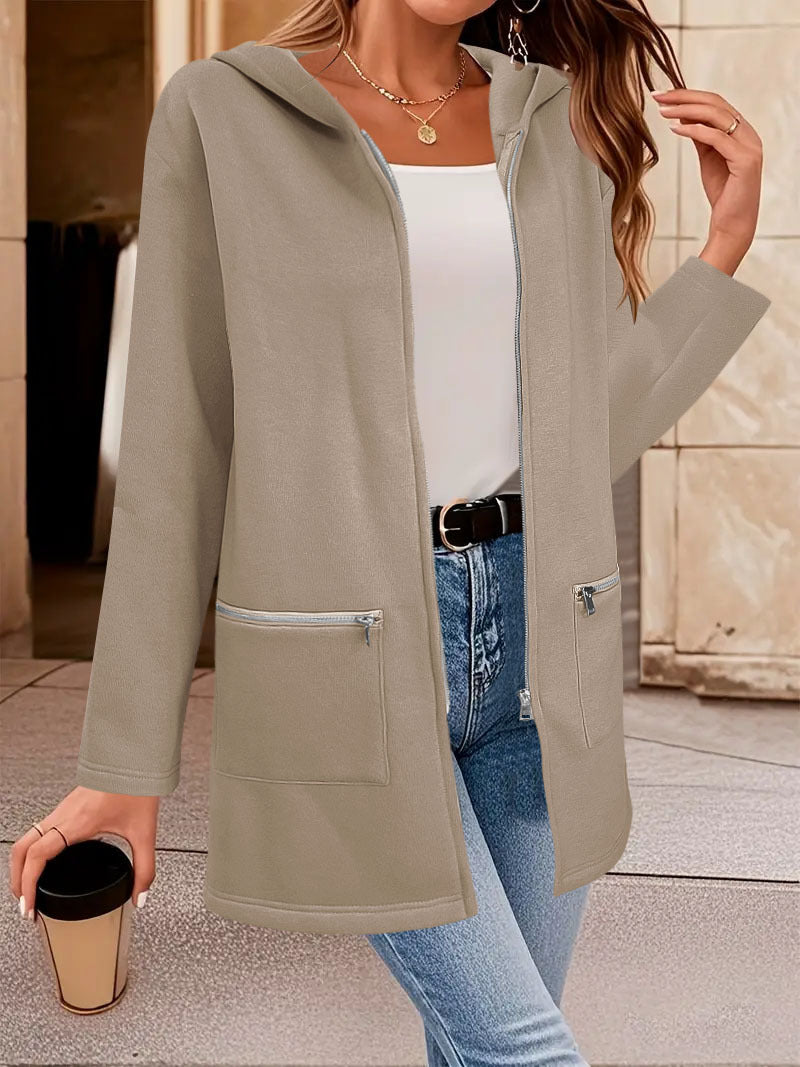 Ladies Long full-zip cardigan with practical pockets Lune London