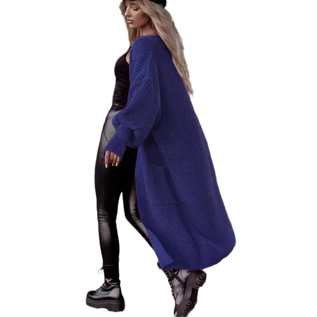 Oversized chunky knit coat for women in a casual style with deep pockets Lune London