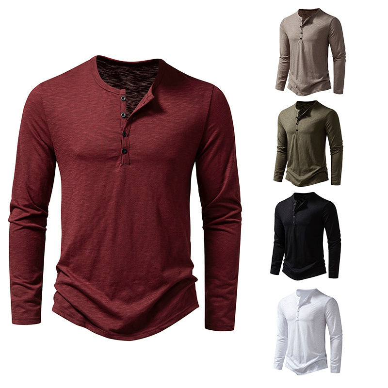 Long sleeve t-shirt for men with button placket and trendy high collar Lune London