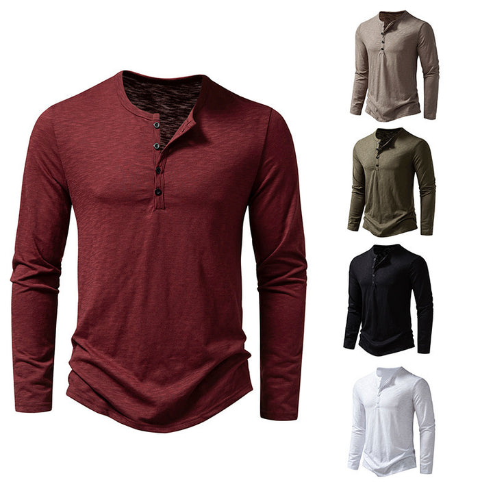 Long sleeve t-shirt for men with button placket and trendy high collar Lune London