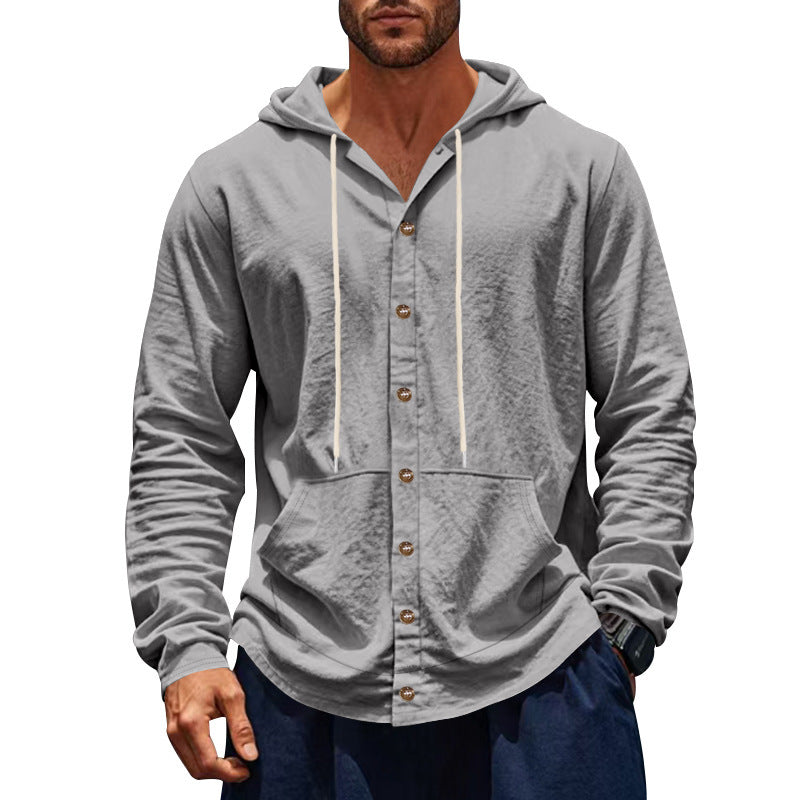 Men's hooded shirt with button placket and practical pockets Chic and style