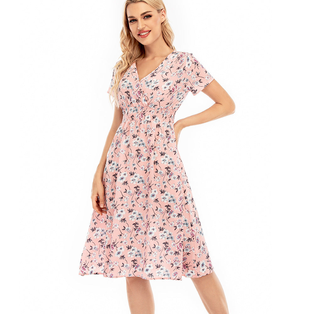 Maxi dress for women with floral patterns and an elastic waistband Lune London