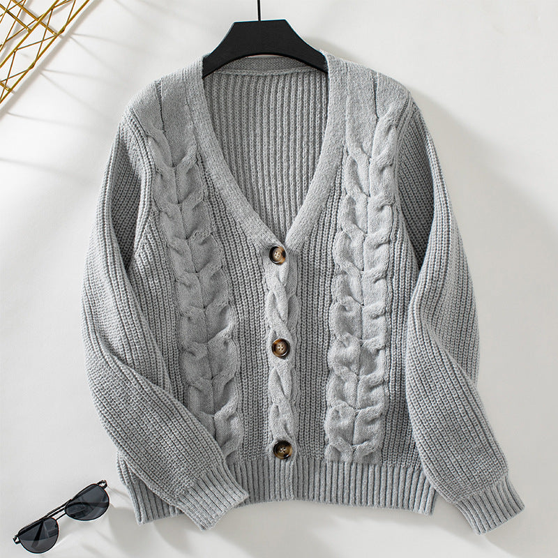 Cardigan for women with cable pattern and button details Lune London