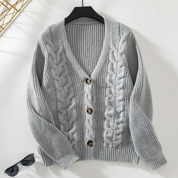Cardigan for women with cable pattern and button details Lune London