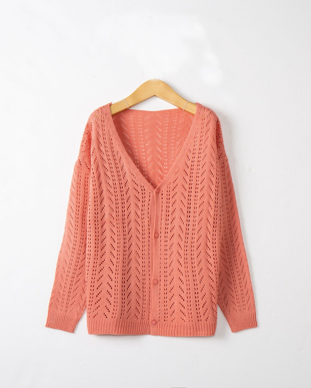 Women's knitted cardigan with airy lace pattern and V-neck Lune London