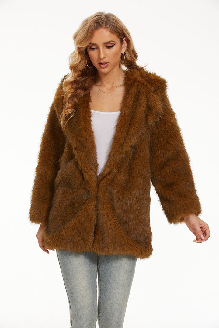 Women’s faux fur jacket with cozy hood and modern cut Lune London