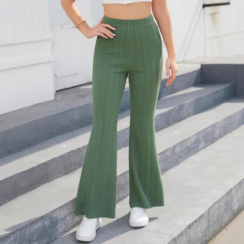 High-waisted flared pants for women with textured knit pattern Lune London