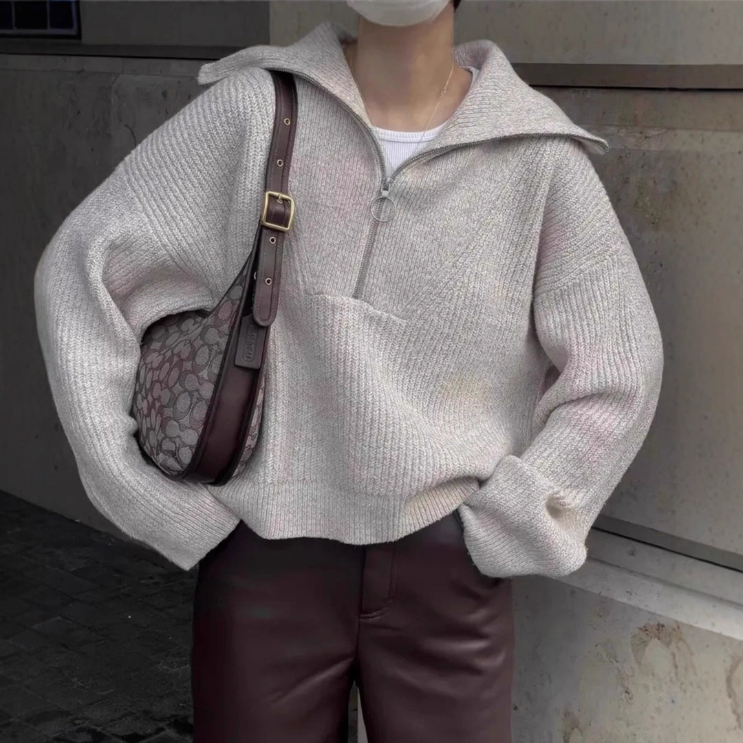 pull en tricot chunky pour femmes avec col montant et fermeture éclair Chic & Stil