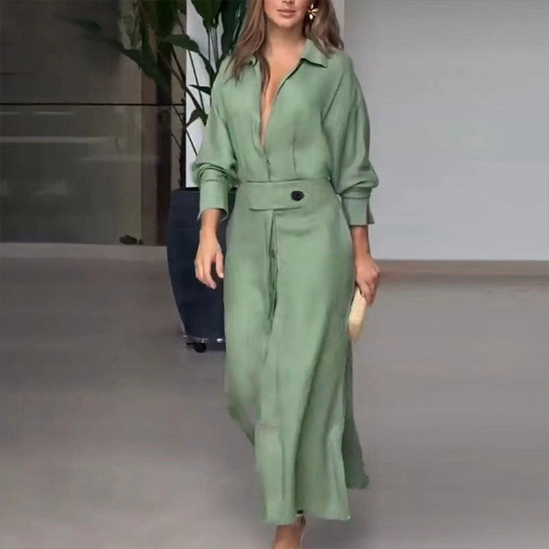 Light linen maxi dress for women with elegant button placket and practical side slits Lune London