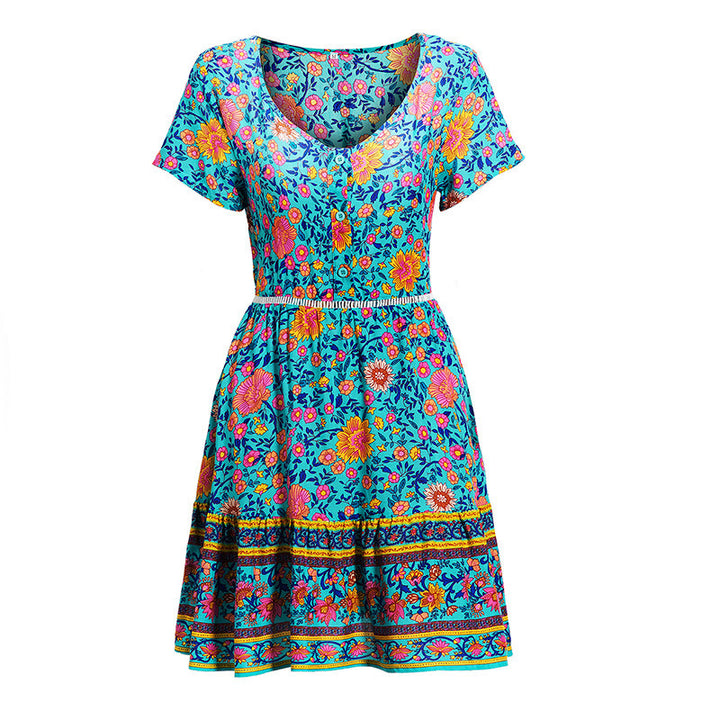 Elegant summer dress for women with floral design and belt waist Lune London