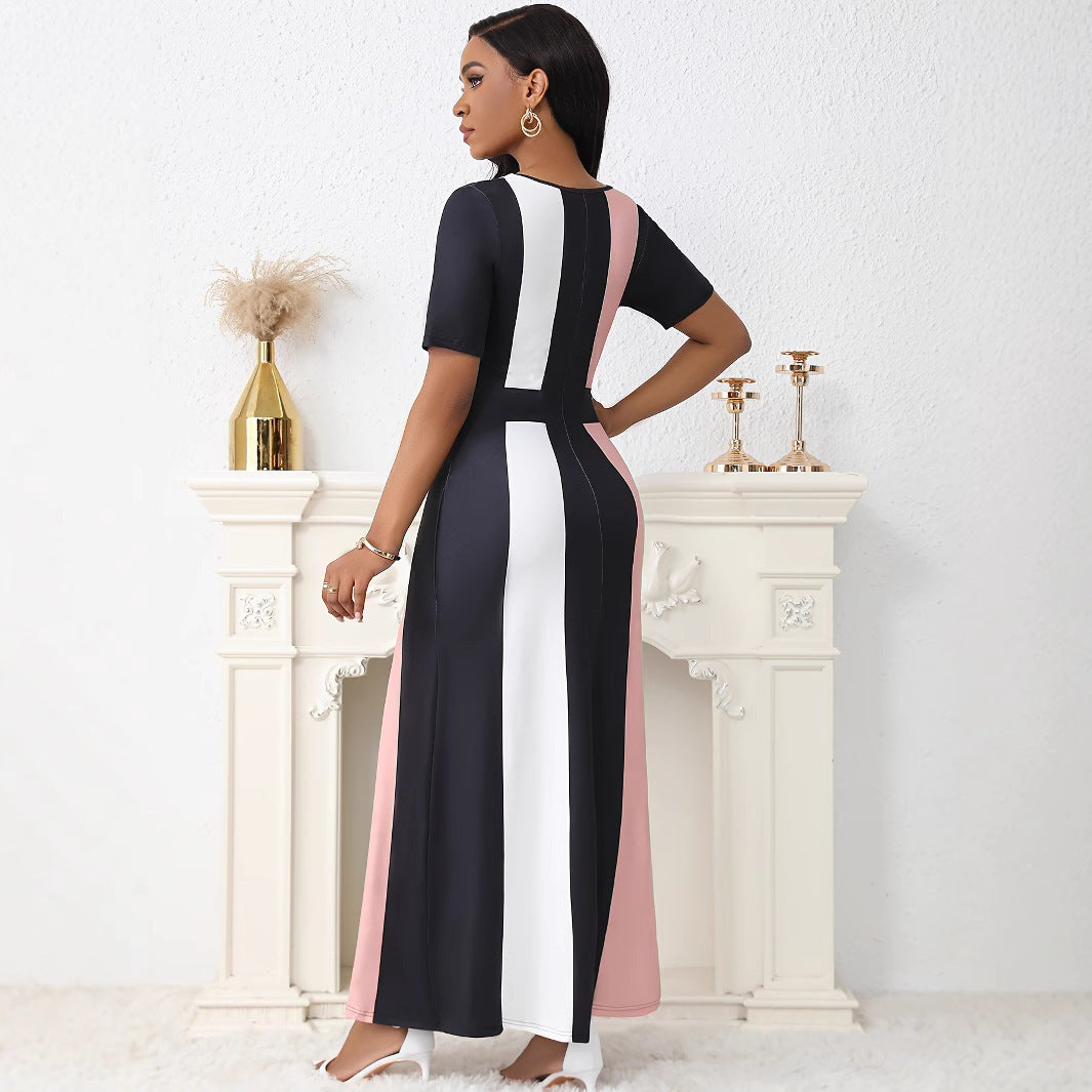 Maxi dress for women with a trendy block stripe design and practical pockets Lune London