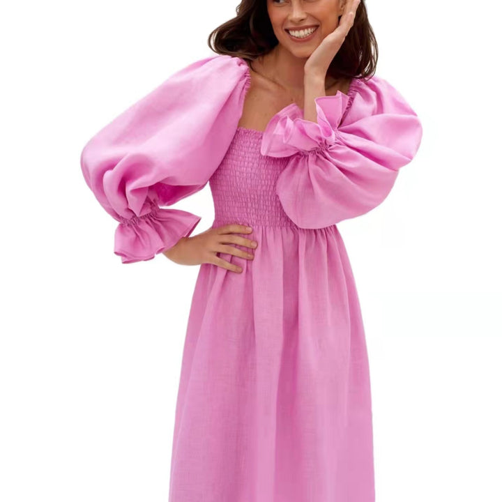 Maxi dress for women with puff sleeves and an elastic waist Lune London