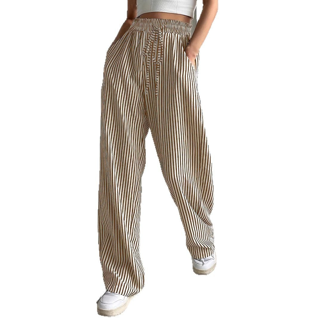 Wide striped pants for ladies with elastic waistband and pockets Lune London