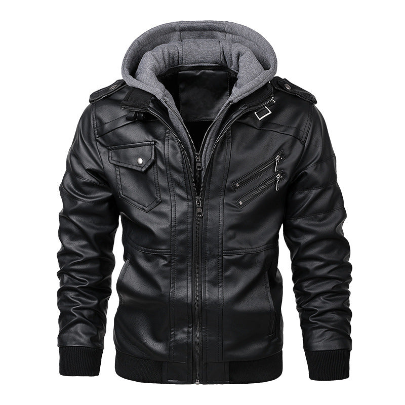 Luxury leather jacket for men with integrated hooded sweatshirt Lune London