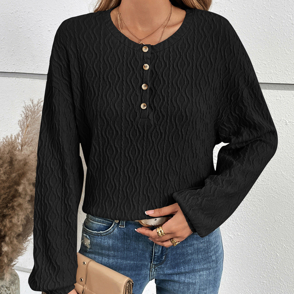 Lune London Long Sleeve Casual Henley T-Shirt for Women in Textured Material