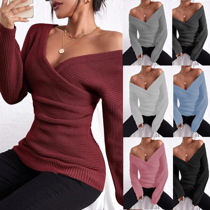 Women Elegant and Casual Sweater with Deep V-neck and Long Sleeves Lune London