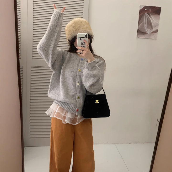 Ladies Comfortable Knit Pullover with Colorful Buttons and a Casual Fit Lune London