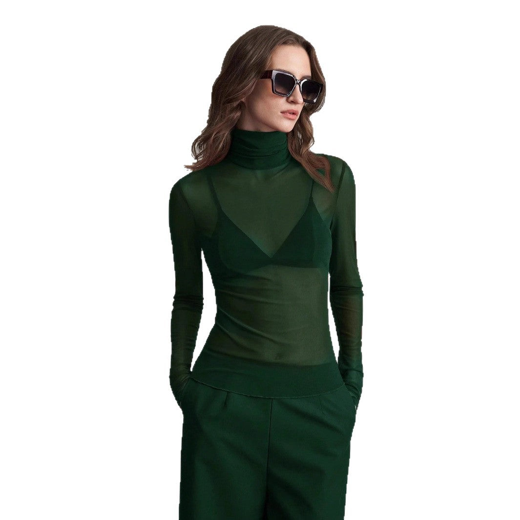 Women's Transparent Turtleneck Blouse with Shaping Cut Lune London