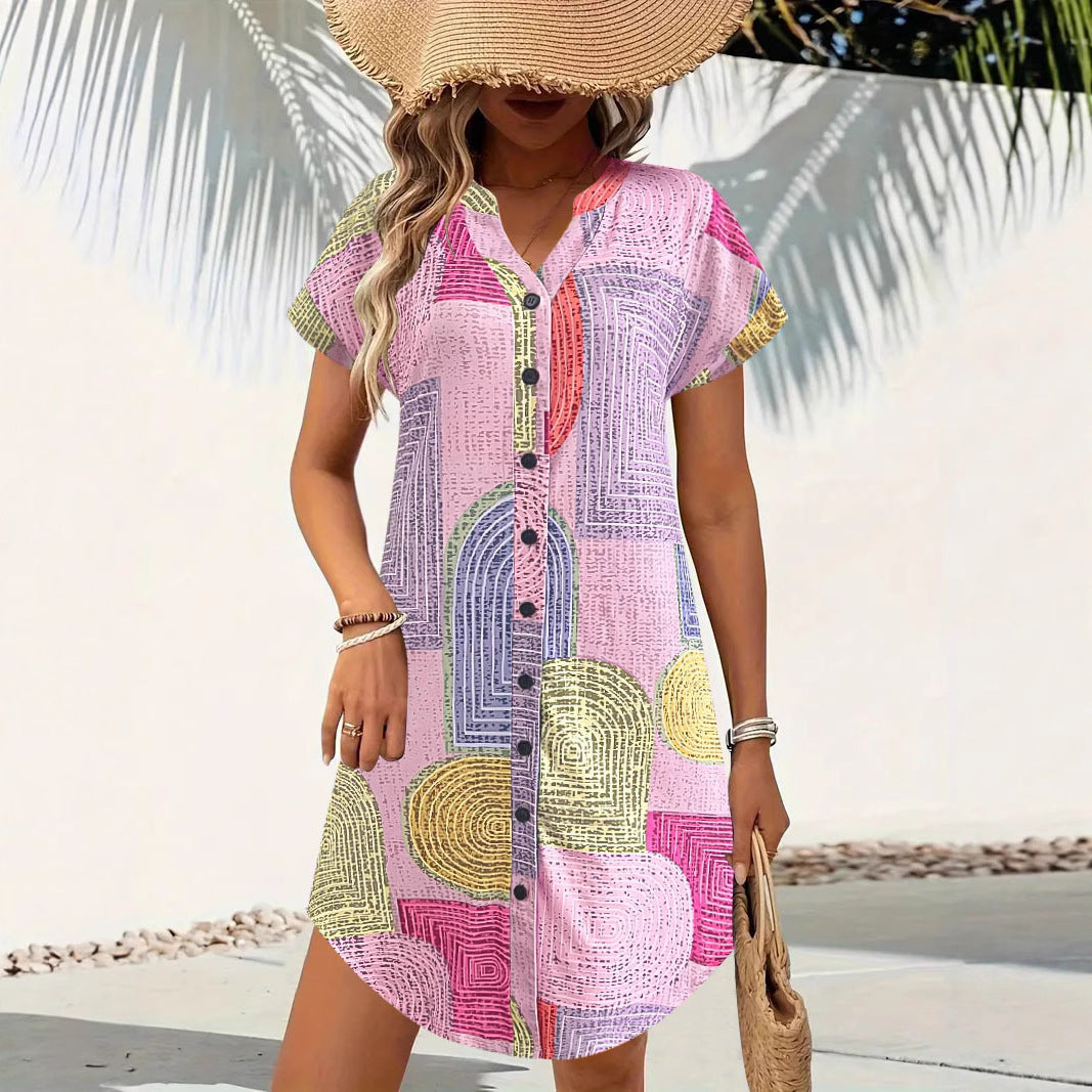 Lune London abstract print midi dress with buttons for ladies