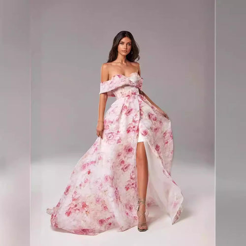 Women's maxi dress with off-shoulder design and floral patterns Lune London