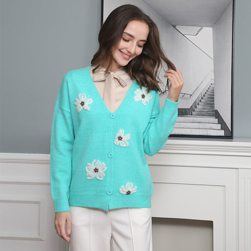 Women’s knitted jacket with floral pattern and elegant button placket Lune London
