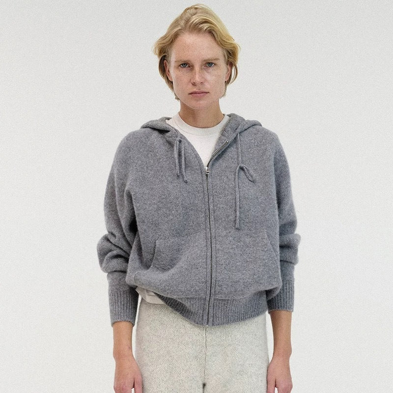 Hooded jacket for women in high-quality wool blend with practical pockets and modern cut Lune London