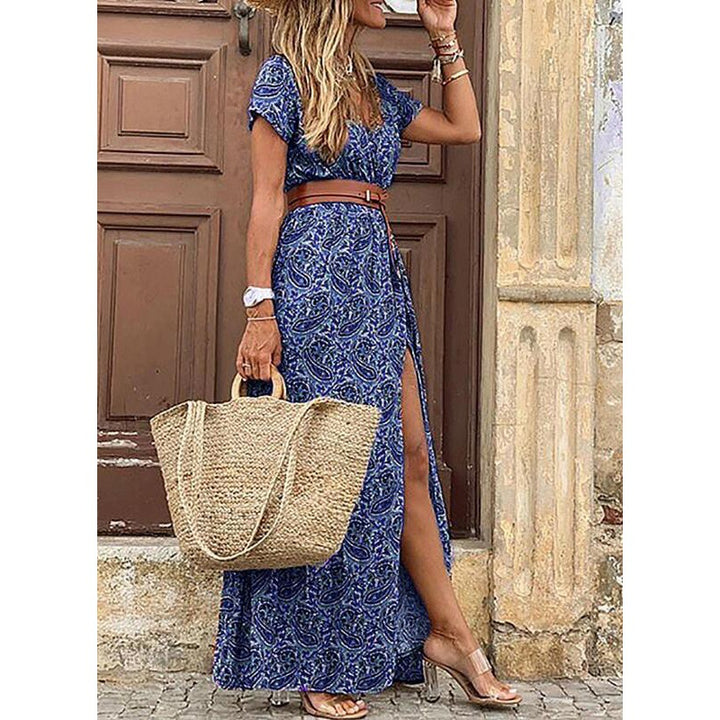 Maxi floral dress for women with high side slit Lune London