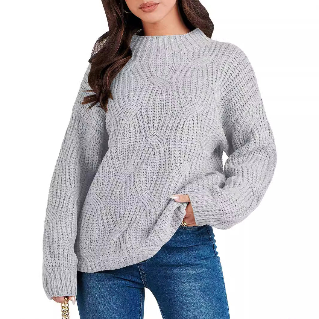 Ladies oversized knit sweater with extravagant wave pattern and high collar Lune London