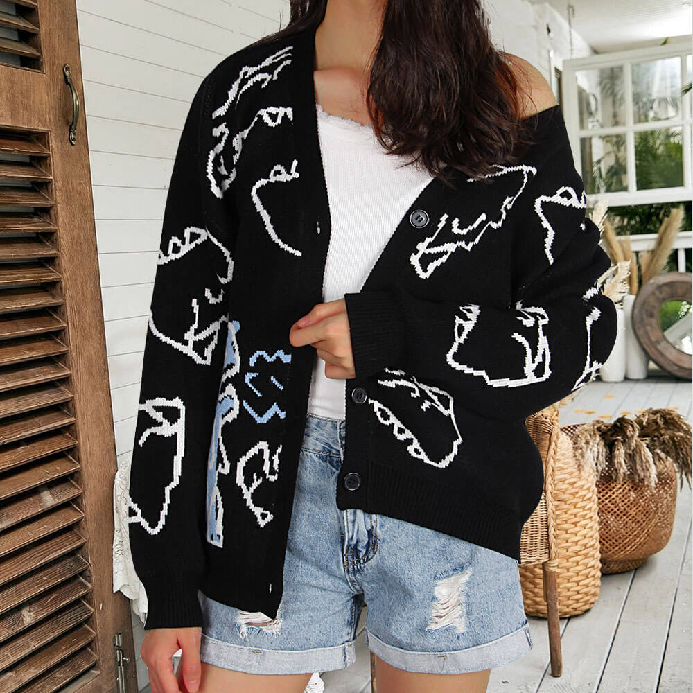 Cardigan pour femmes à motifs avec motif de dinosaure amusant Chic & Stil