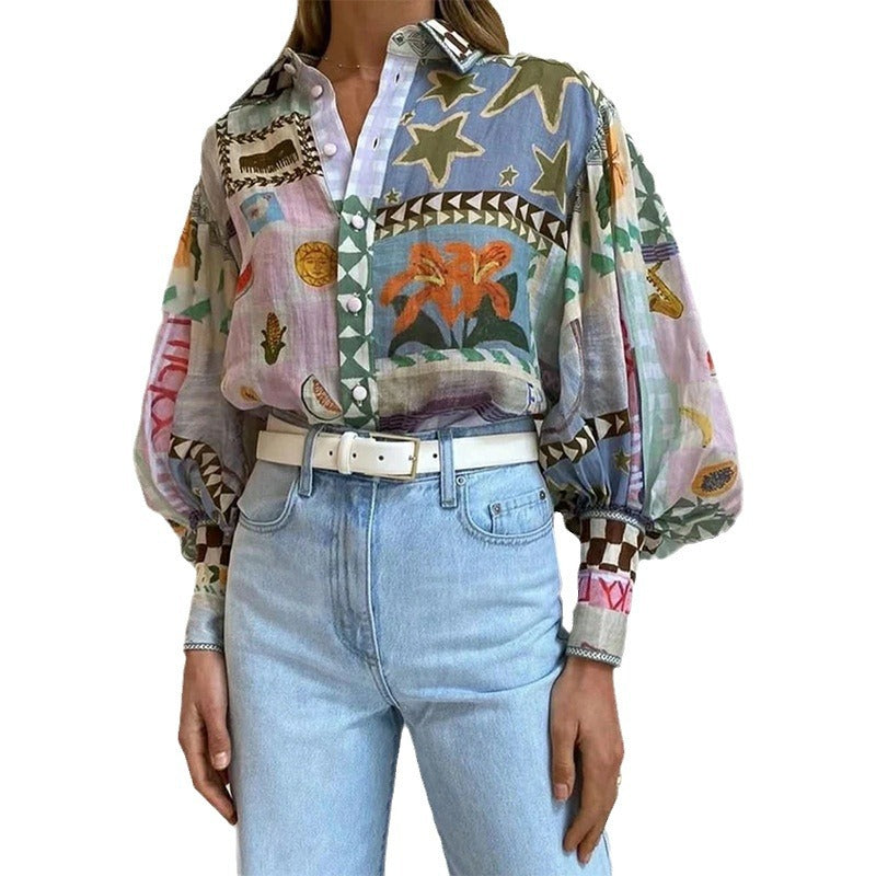 Blouse décontractée pour femmes avec des manches bouffantes élégantes et des motifs rayés Chic & Stil