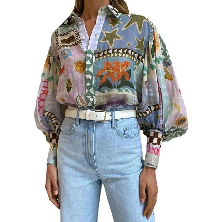 Blouse décontractée pour femmes avec des manches bouffantes élégantes et des motifs rayés Chic & Stil