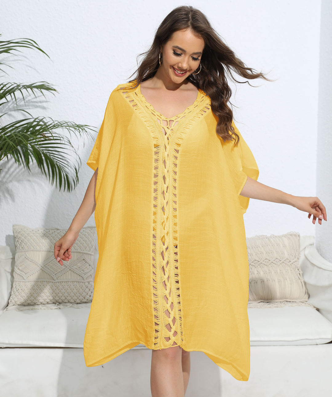 Women Boho lace swimsuit neckline tunic Lune London