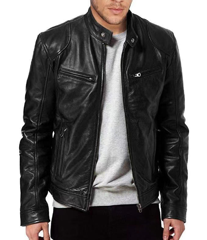 Men's vegan leather blazer with stand-up collar
