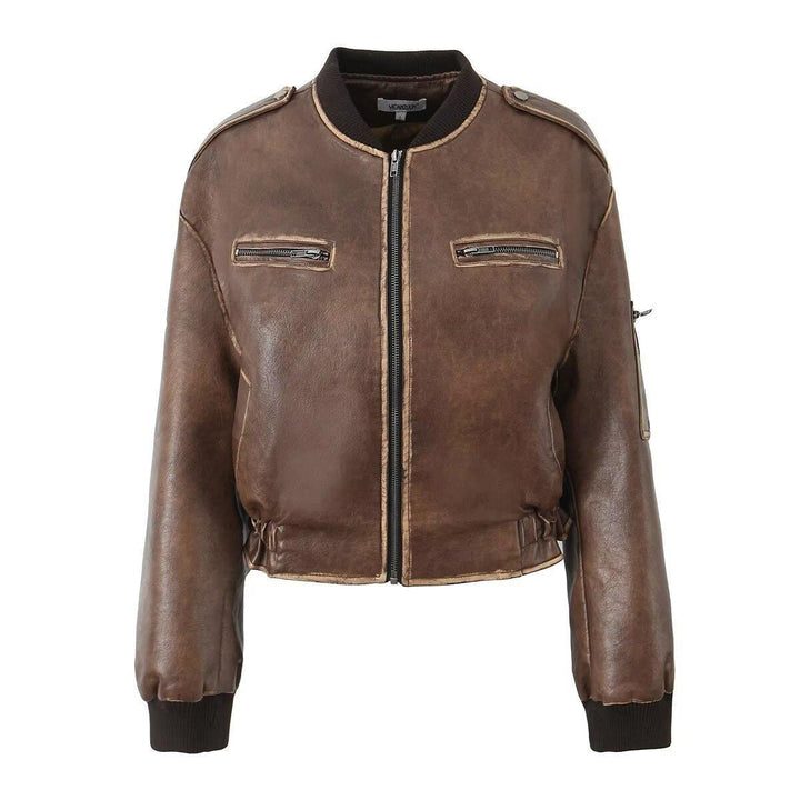 Biker jacket in faux leather for women with elegant striped details Lune London