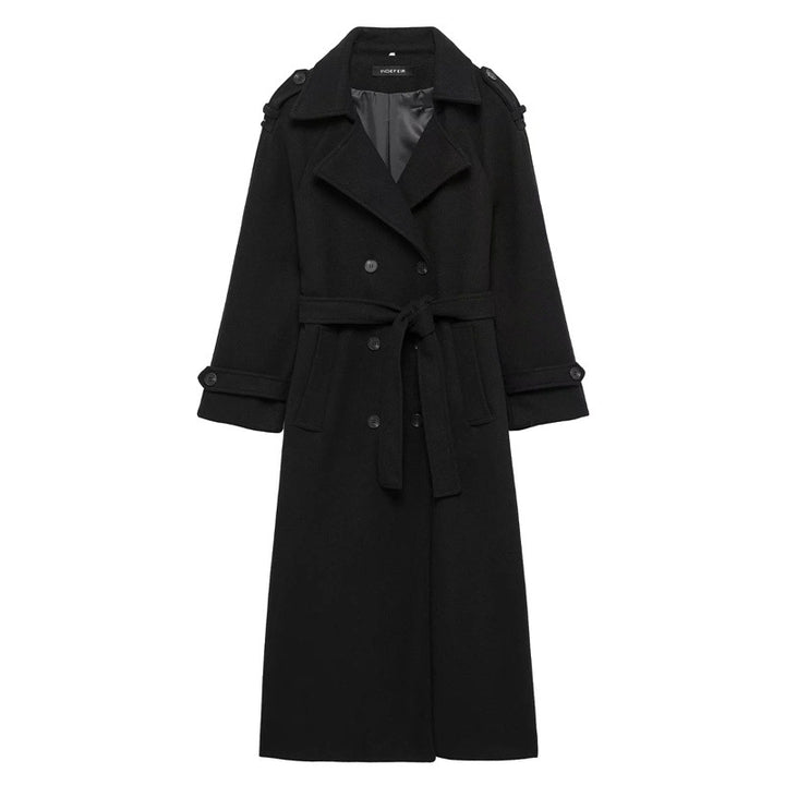 Ladies Elegant wool trench coat with double-breasted buttons and belted waist Lune London