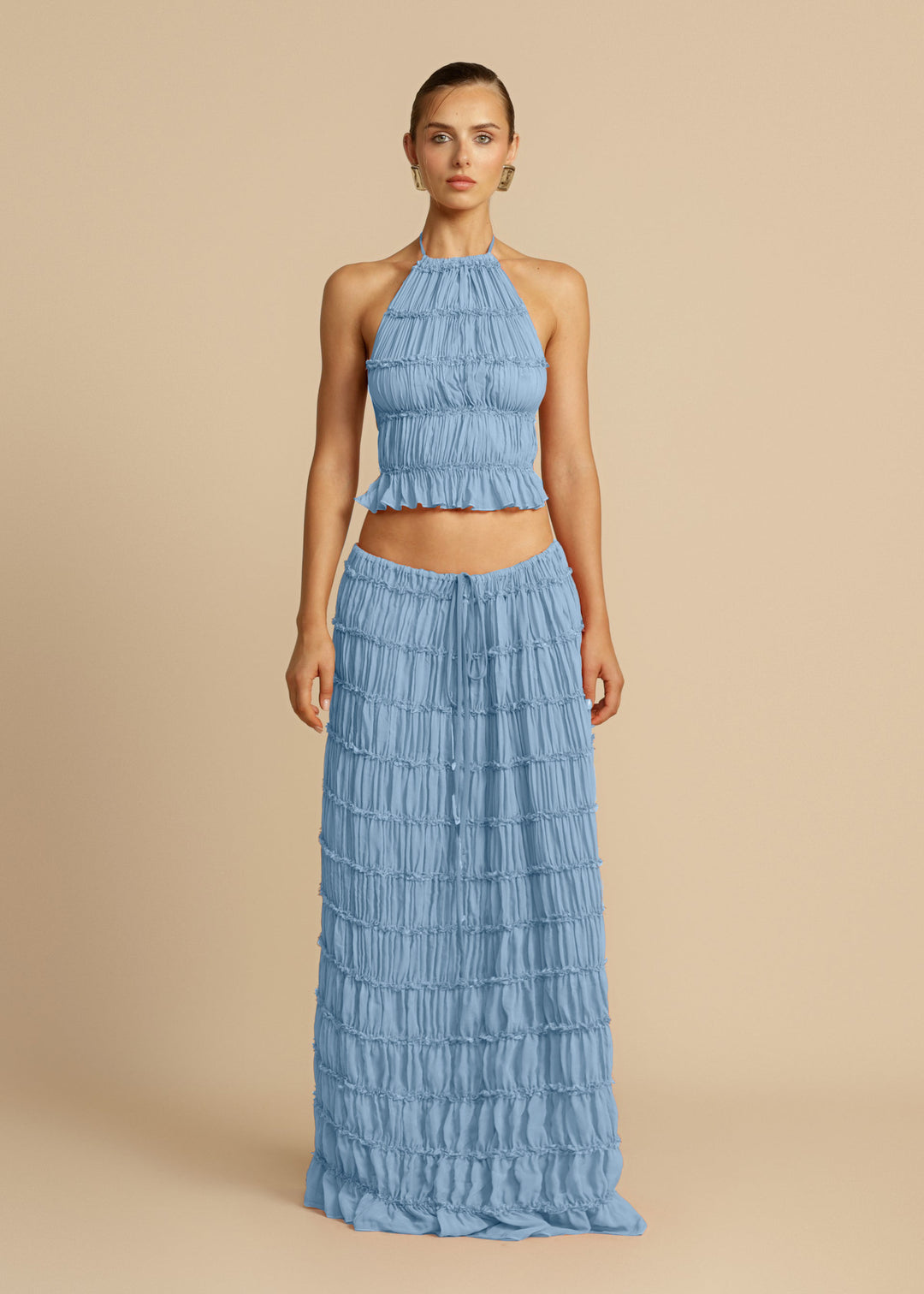 Maxi dress for women with gathered bodice and elegant cut at the waist Chic & Stil