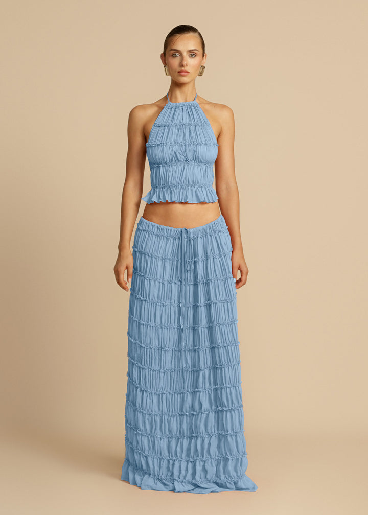 Maxi dress for women with gathered bodice and elegant cut at the waist Chic & Stil
