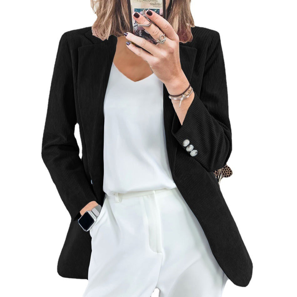Women Structured Cord Blazer with Elegant Button Details Lune London