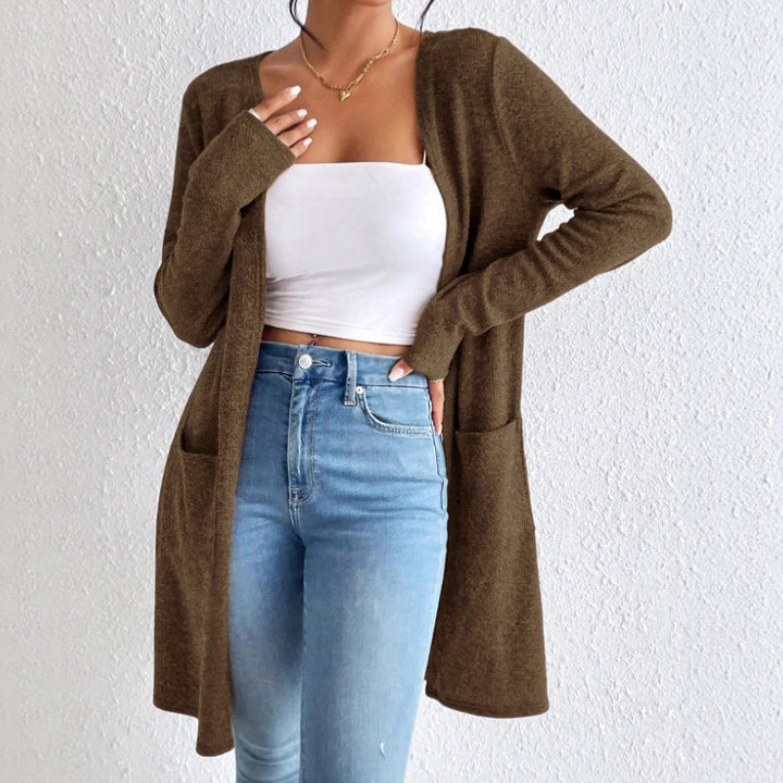 Ladies Long Knitted Cardigan with Practical Pockets Lune London